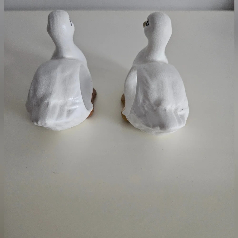 White Hand Painted Ceramic Duck Napkin Rings X 2